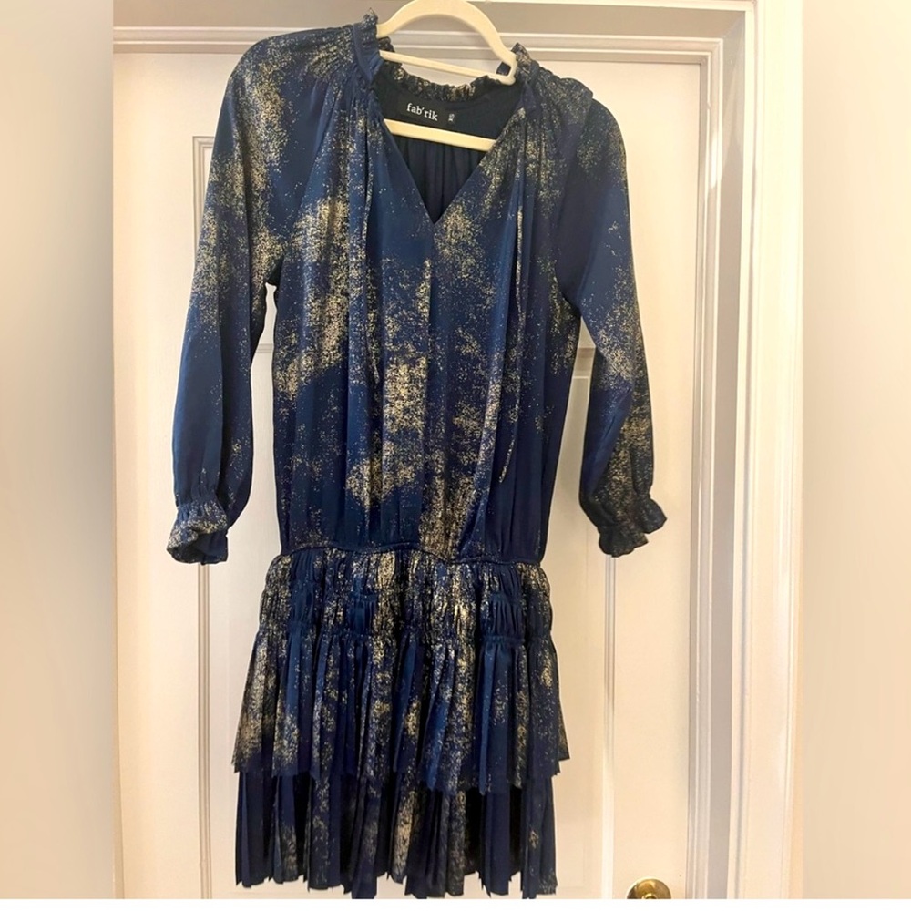 fab'rik Blue and Gold Long Sleeve Dress